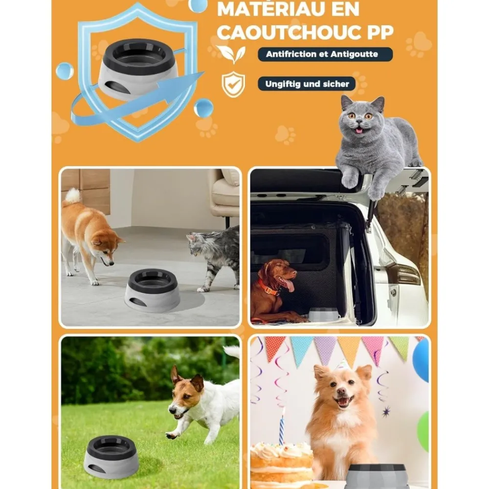 Downypaws Gamelles Et Autres Accessoires | - Gamelle pour chien-gamelle d'eau anti-débordement-en voiture-gris-15.3x18.9x8cm