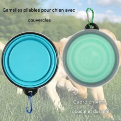 Downypaws Gamelles Et Autres Accessoires | - Gamelles pliables pour chiens et chats-bleu clair + vert clair - bol 350ml + boucle + couvercle