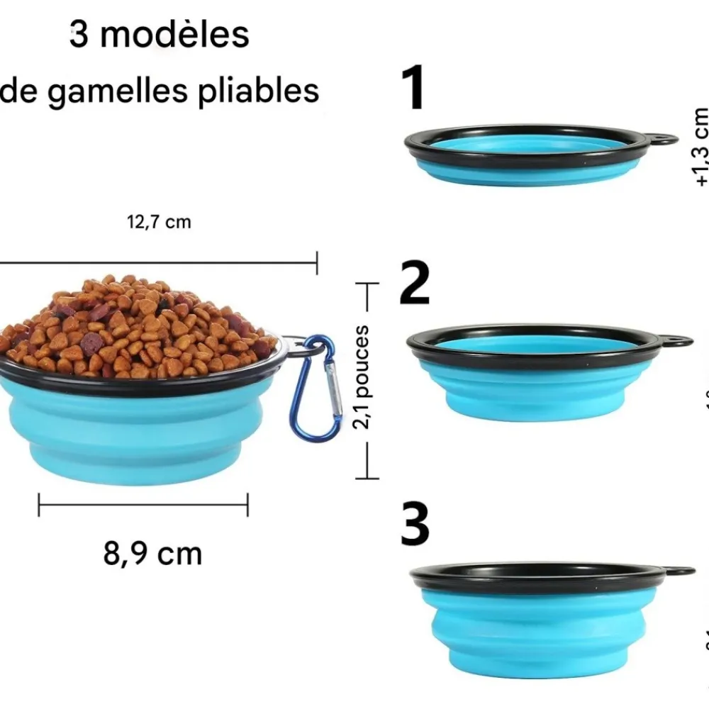 Downypaws Gamelles Et Autres Accessoires | - Gamelles pliables pour chiens et chats-bleu clair + vert clair - bol 350ml + boucle + couvercle