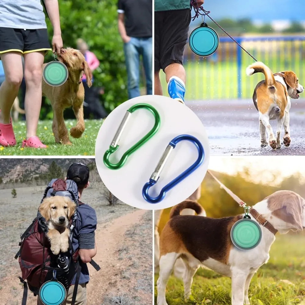 Downypaws Gamelles Et Autres Accessoires | - Gamelles pliables pour chiens et chats-bleu clair + vert clair - bol 350ml + boucle + couvercle