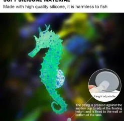Downypaws Plantes Et Décoration | - Hippocampe en silicone lumineux simulé pour la décoration d'aquarium avec ventouse vert*2