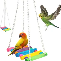 Downypaws - Jouets pour oiseaux-balançoire en bois avec perchoir pour oiseaux-coloré Online