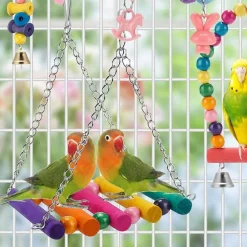 Downypaws - Jouets pour oiseaux-balançoire en bois avec perchoir pour oiseaux-coloré Online