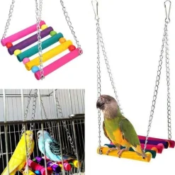 Downypaws - Jouets pour oiseaux-balançoire en bois avec perchoir pour oiseaux-coloré Online