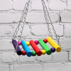 Downypaws - Jouets pour oiseaux-balançoire en bois avec perchoir pour oiseaux-coloré Online