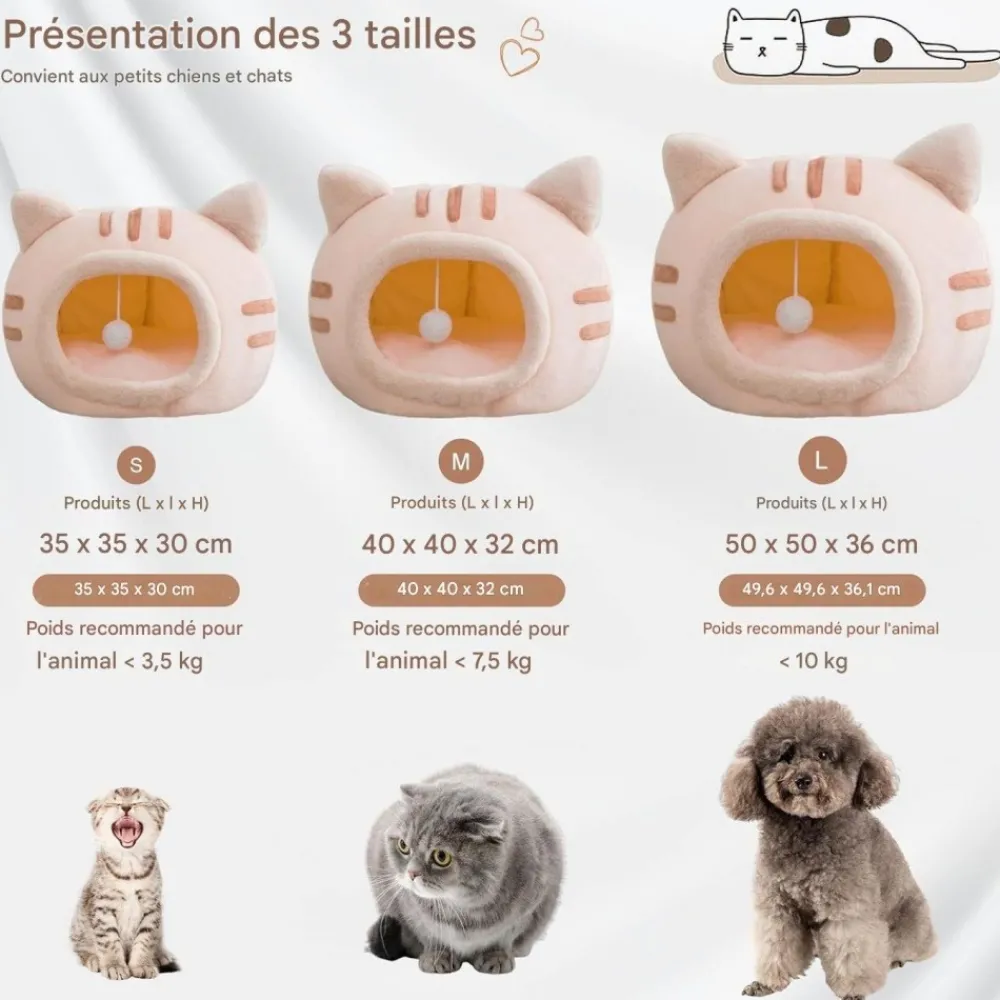 Downypaws - Lit pour chat-panier pour chat -forme de tête de chat-rose 40*40*32cm Outlet