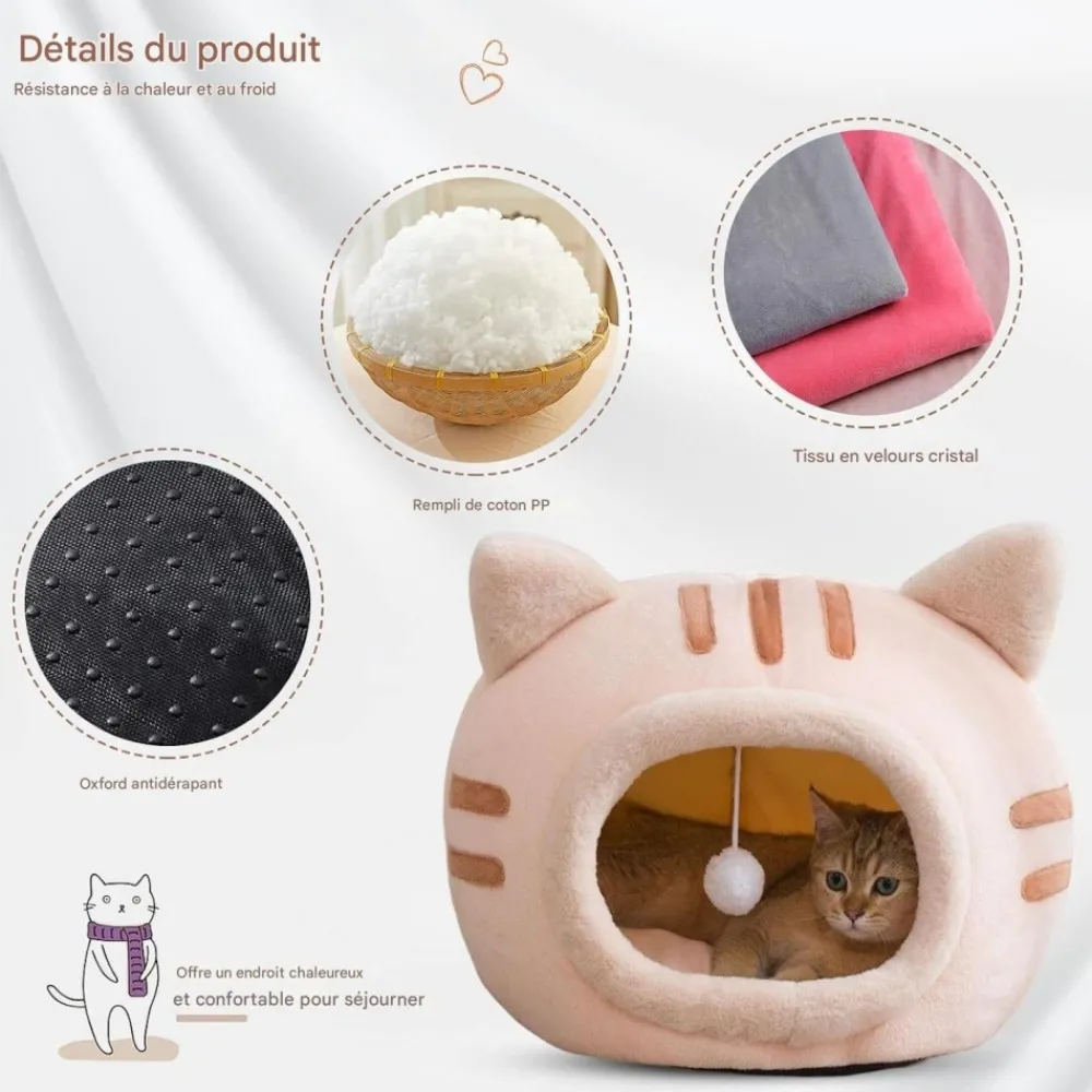 Downypaws - Lit pour chat-panier pour chat -forme de tête de chat-rose 40*40*32cm Outlet