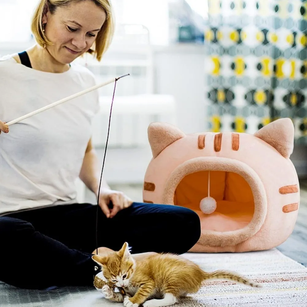 Downypaws - Lit pour chat-panier pour chat -forme de tête de chat-rose 40*40*32cm Outlet
