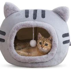 Downypaws - Lit pour chat-panier pour chat -forme de tête de chat-gris 40*40*32cm Discount