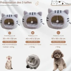 Downypaws - Lit pour chat-panier pour chat -forme de tête de chat-gris 40*40*32cm Discount