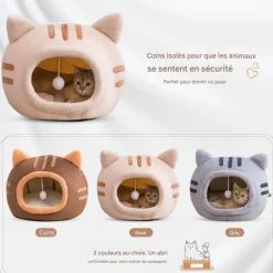 Downypaws - Lit pour chat-panier pour chat -forme de tête de chat-gris 40*40*32cm Discount
