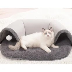 Downypaws - Lit tunnel pour chat avec boule suspendue Hot