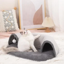 Downypaws - Lit tunnel pour chat avec boule suspendue Hot