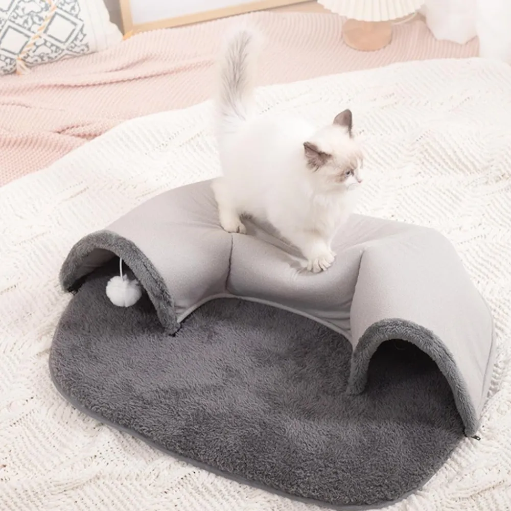 Downypaws - Lit tunnel pour chat avec boule suspendue Hot