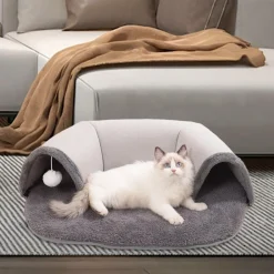 Downypaws - Lit tunnel pour chat avec boule suspendue Hot