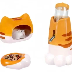 Downypaws - Lot accessoires hamster - abreuvoir céramique, mangeoire, cachette Outlet