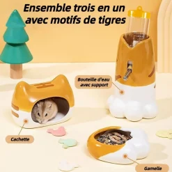Downypaws - Lot accessoires hamster - abreuvoir céramique, mangeoire, cachette Outlet