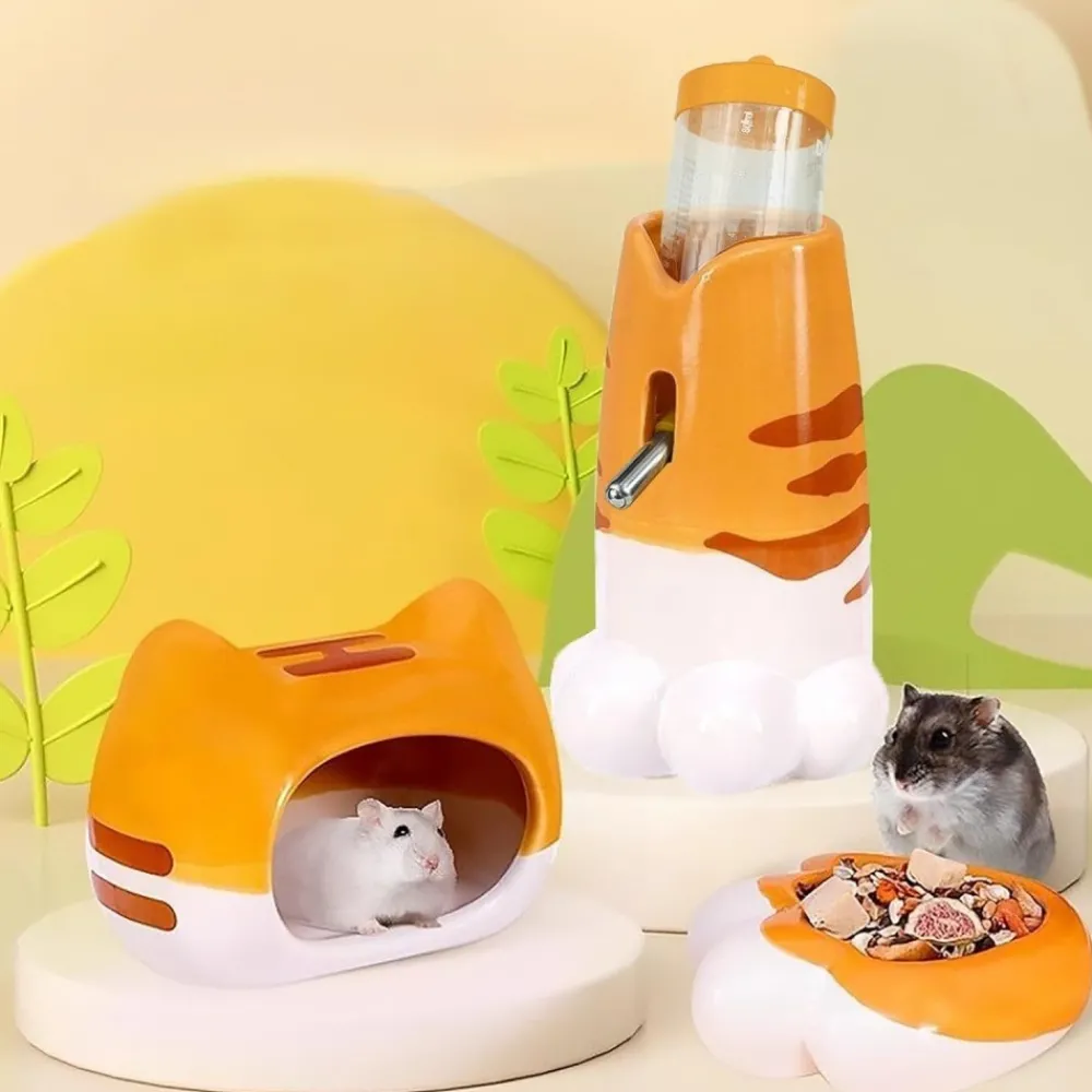 Downypaws - Lot accessoires hamster - abreuvoir céramique, mangeoire, cachette Outlet