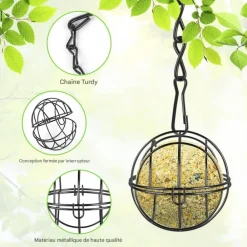 Downypaws Oiseaux Du Jardin | - Lot de 4 mangeoires à boules de graisse noires - support métal résistant aux intempéries pour jardin & balcon