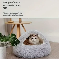 Downypaws - Panier Semi-Fermé Confortable Pour Chat, Polyester Doux New
