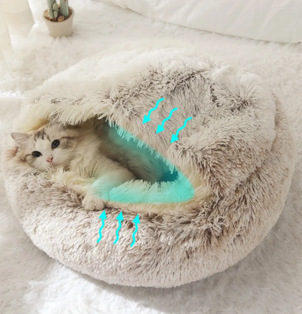 Downypaws - Panier Semi-Fermé Confortable Pour Chat, Polyester Doux New