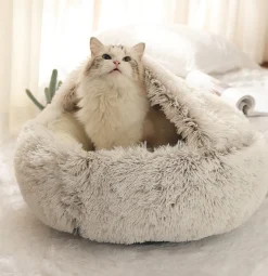 Downypaws - Panier Semi-Fermé Confortable Pour Chat, Polyester Doux New