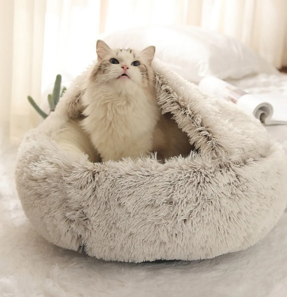 Downypaws - Panier Semi-Fermé Confortable Pour Chat, Polyester Doux New