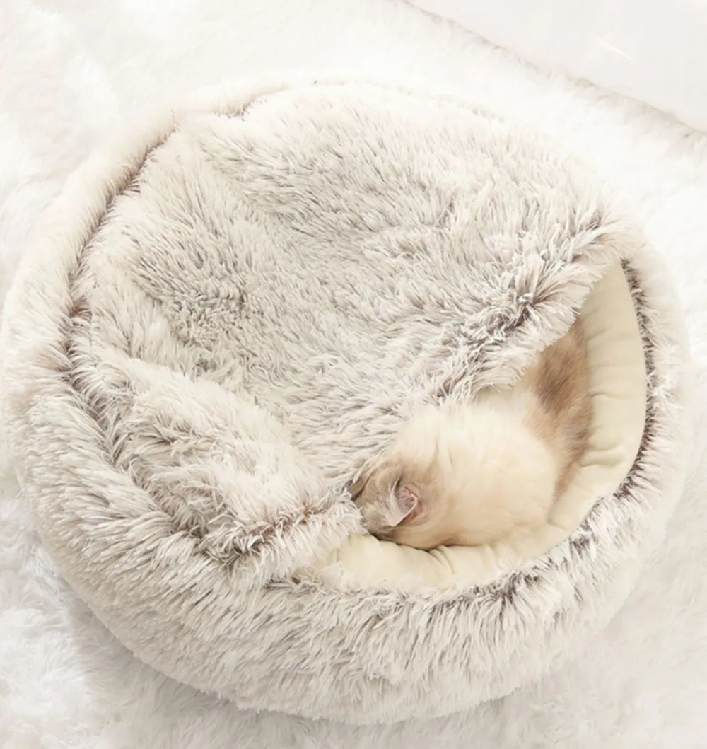 Downypaws - Panier Semi-Fermé Confortable Pour Chat, Polyester Doux New