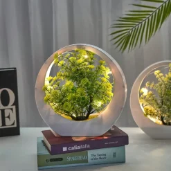 Downypaws Fleurs Et Plantes Artificielles | - Plantes vertes artificielles fleurs en plastique créatives avec décoration de bureau lumineuse