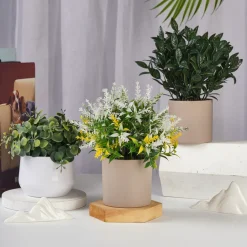 Downypaws - Plantes vertes artificielles en pot fleurs artificielles feuilles de lys gris Best