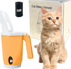 Downypaws - Ramasse - crottes portables pour litière de chat et chien : distribue sacs intégrés avec rouleau sans contact orange taille moyenne Hot