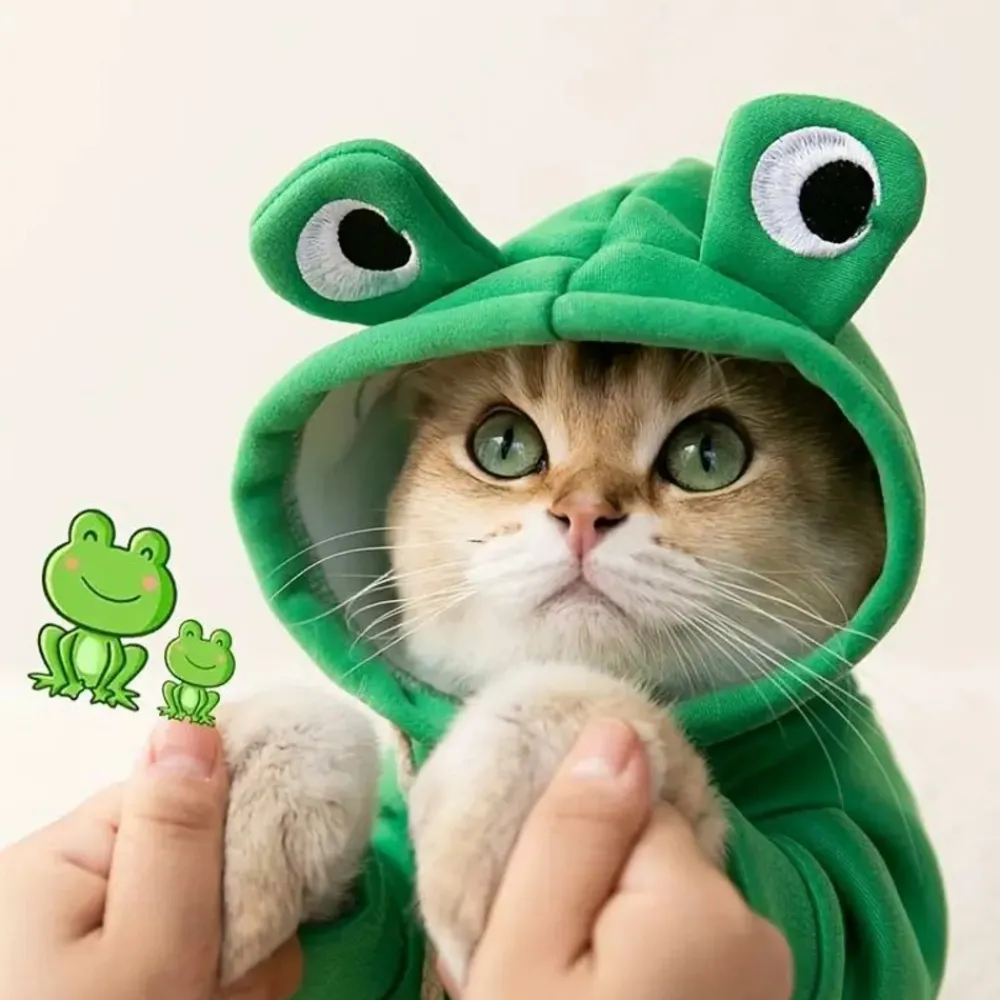 Downypaws Colliers, Laisses Et Vêtements | - Sweat à capuche tricoté, thème grenouille, pour chatons