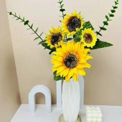 Downypaws Fleurs Et Plantes Artificielles | - 4 tournesols artificiels + vase