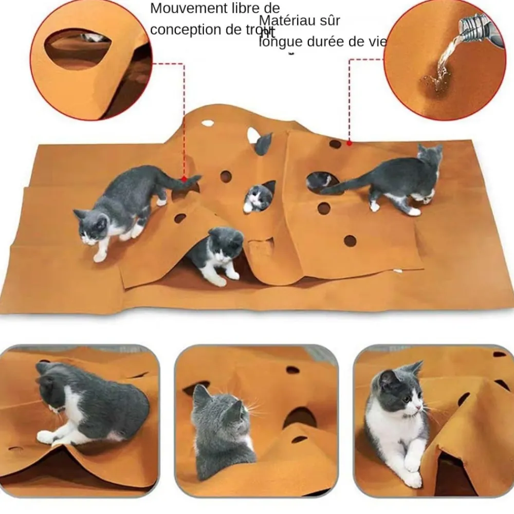 Downypaws - Tunnel pliable pour chat tapis d'entraînement--carré brun rougeâtre-120*90cm Hot