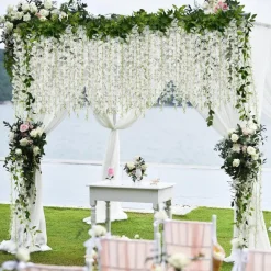 Dtopbuyage - Bande de wisteria artificielle pour décoration de mariage blanc 2 pièces Clearance