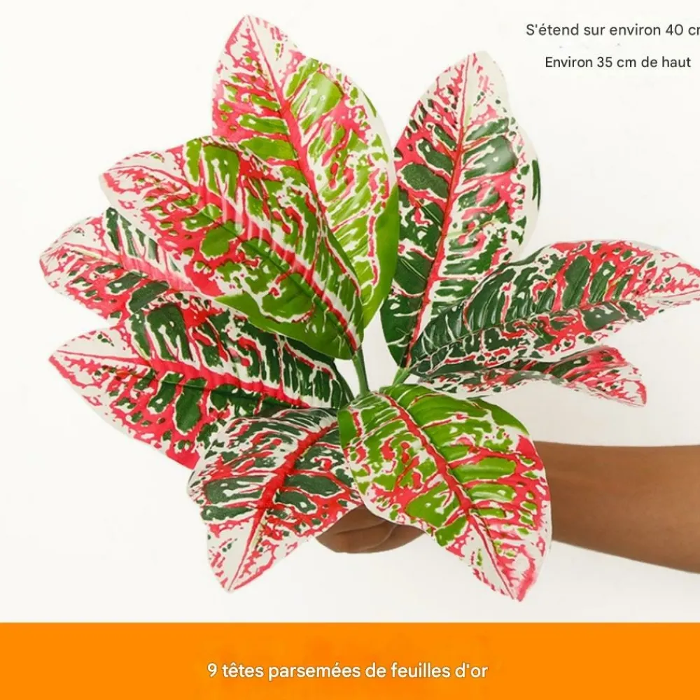 Dtopbuyage - Décoration de mur de plantes artificielles - feuille à 9 têtes saupoudrée d'or - Outlet