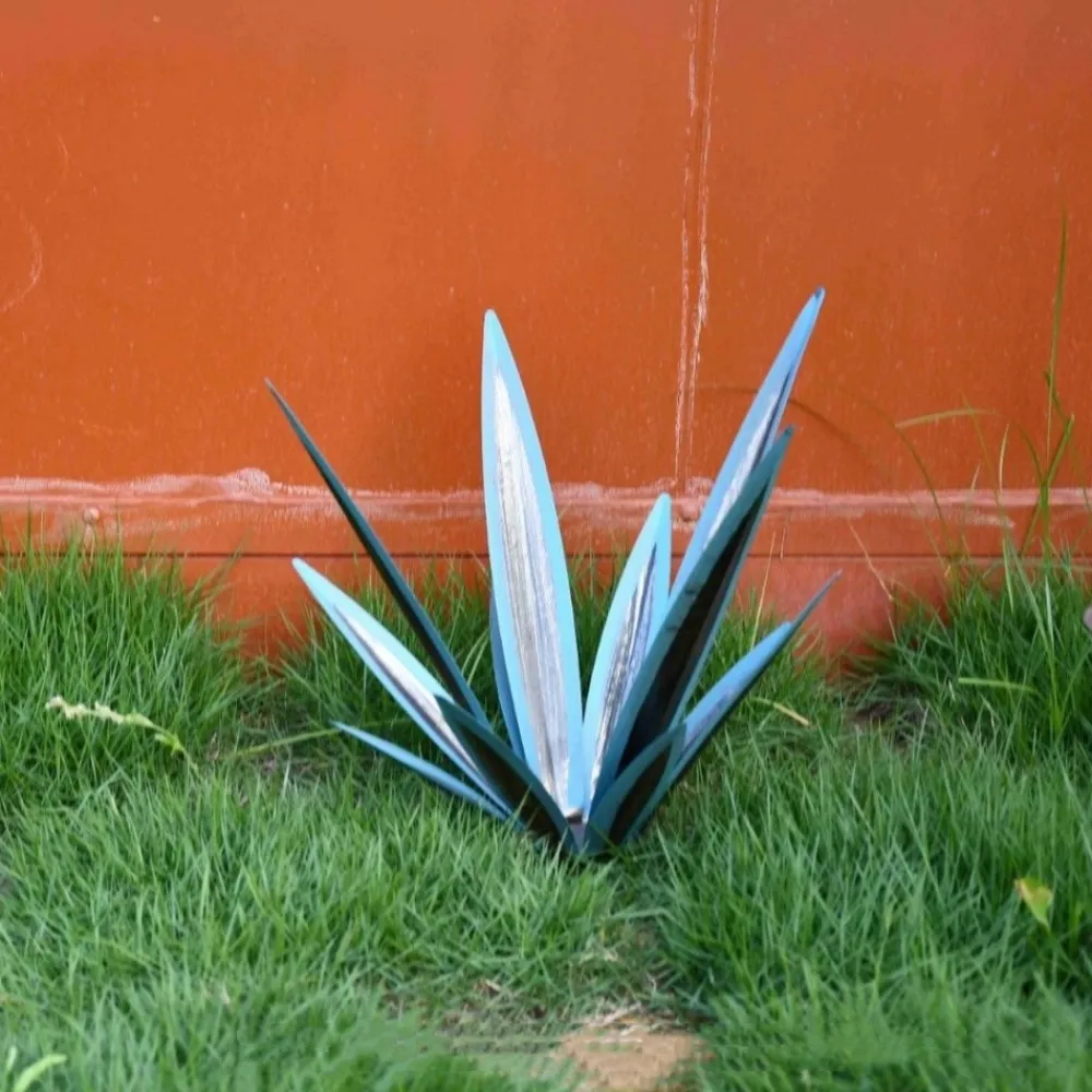Dtopbuyage - Décoration en fer de plante d'agave pour jardin bleu Clearance
