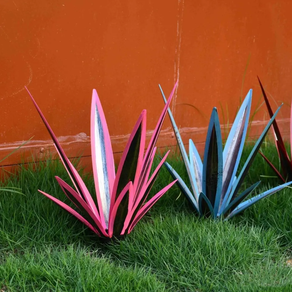 Dtopbuyage - Décoration en fer de plante d'agave pour jardin bleu Clearance