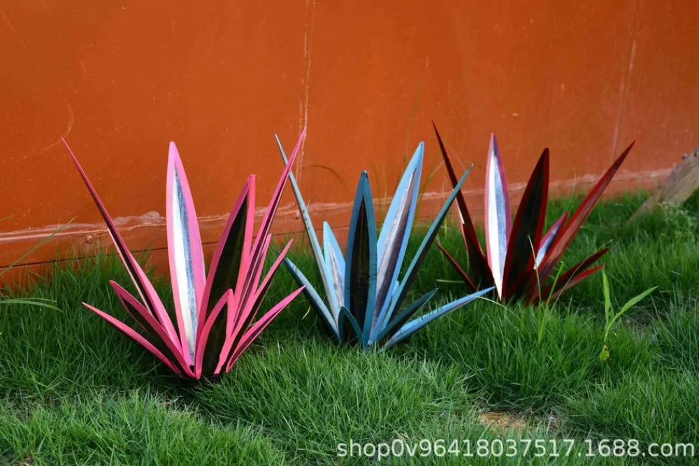 Dtopbuyage - Décoration en fer de plante d'agave pour jardin bleu Clearance