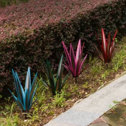 Dtopbuyage - Décoration en fer de plante d'agave pour jardin bleu Clearance