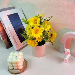 Dtopbuyage - Fleurs artificielles de tournesol et de marguerite avec pot blanc -
