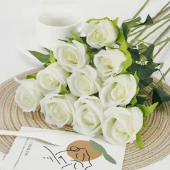 Dtopbuyage Plantes Artificielles | - Fleurs artificielles de faux roses pour décoration et cadeau blanc (2 pièces)