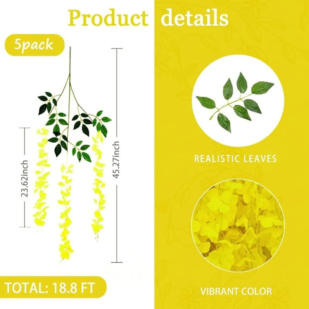 Dtopbuyage - Fleurs artificielles de glycine et de cassia fistula pour décoration du plafond jaune*2 Outlet