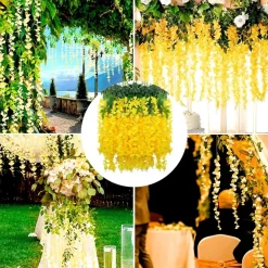 Dtopbuyage - Fleurs artificielles de glycine et de cassia fistula pour décoration du plafond jaune*2 Outlet