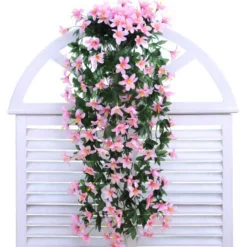 Dtopbuyage - Fleurs artificielles - tiges, paniers mural et fleurs pour décoration rose - New