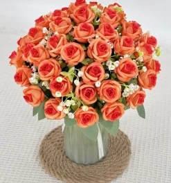 Dtopbuyage - Fleurs artificielles, gypsophile et rose diamant 2 pièces orange New