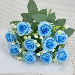 Dtopbuyage - Fleurs artificielles, gypsophile et rose diamant 2 pièces bleu Clearance