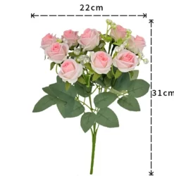 Dtopbuyage - Fleurs artificielles, gypsophile et rose diamant 2 pièces bleu Clearance