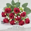 Dtopbuyage Plantes Artificielles | - Fleurs artificielles, gypsophile et rose diamant 2 pièces rouge