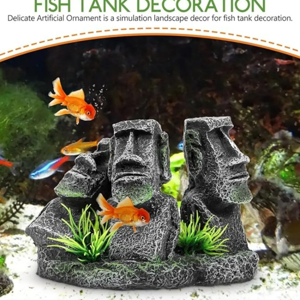 Dtopbuyage Plantes Et Décoration | - Ornement aquarium statue moai en résine